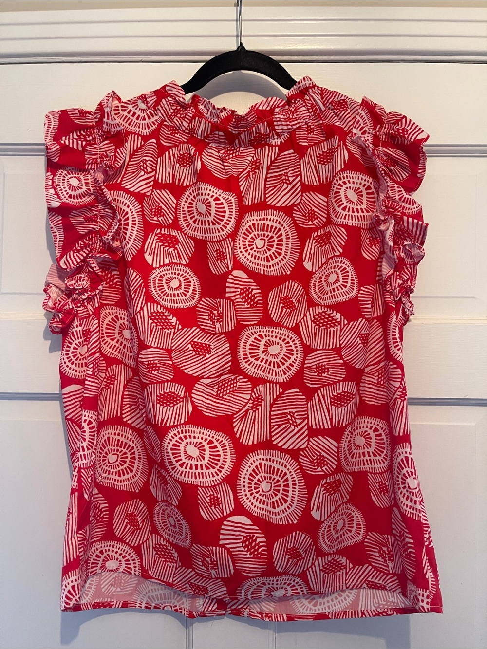 THML Red & White Ruffled Cap-Sleeve Blouse